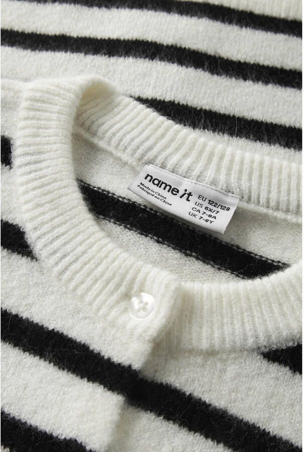 NAME IT KIDS rechtvallend gebreid gestreept vest ecru Meisjes Acryl Ronde hals - Foto 2