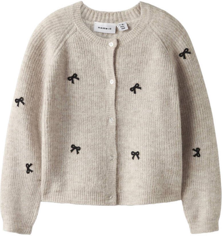 NAME IT KIDS rechtvallend gebreide vest met print beige