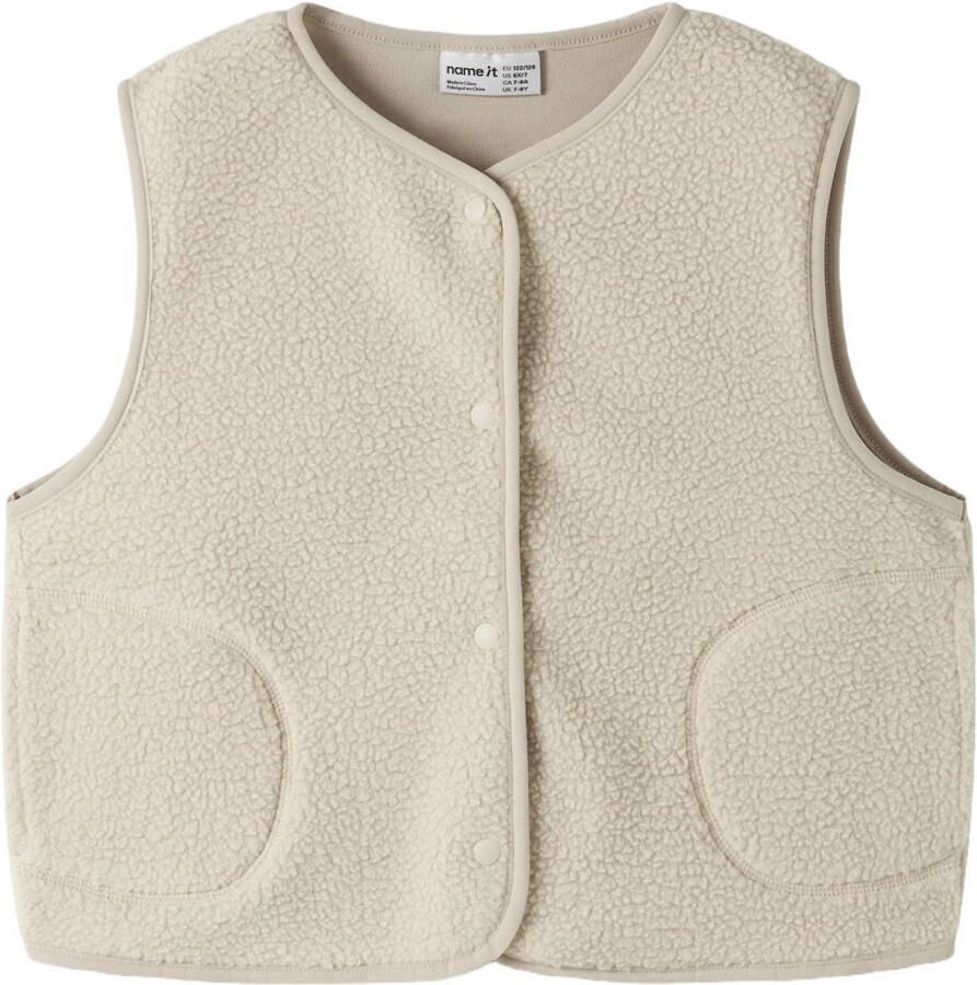 NAME IT KIDS rechtvallend teddy gilet beige Effen