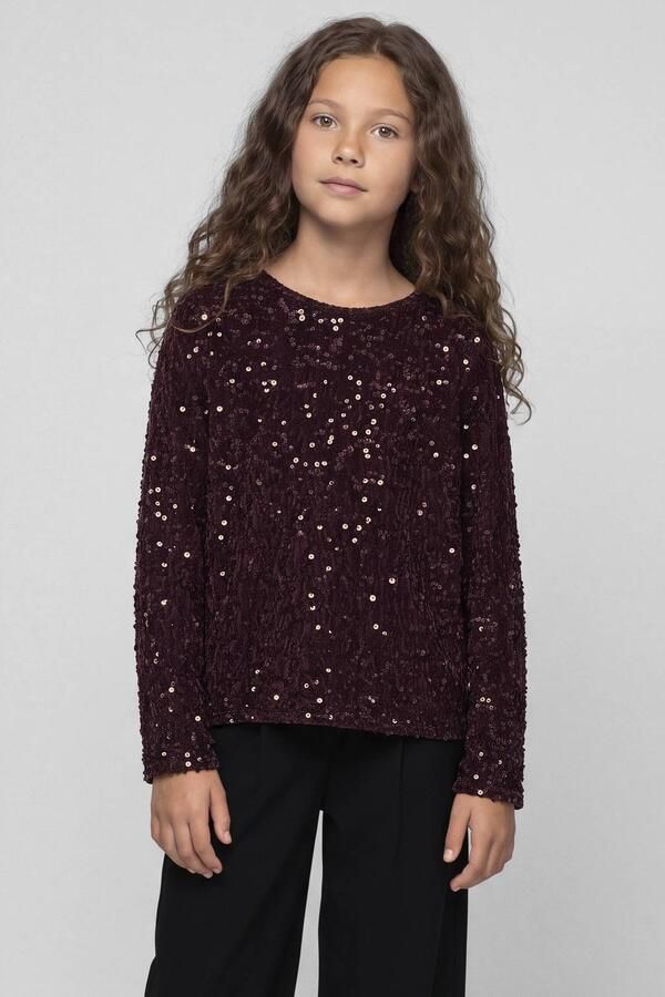 NAME IT KIDS rechtvallende blousetop met pailletten wijnrood Meisjes Polyester Ronde hals