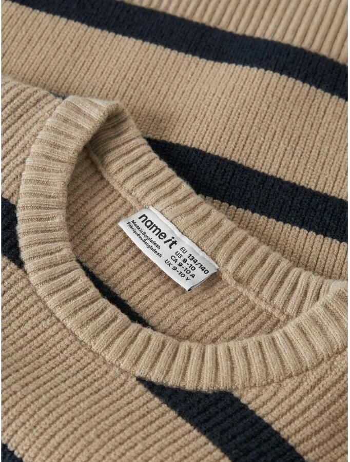 NAME IT KIDS rechtvallende gebreide gestreepte trui beige Meisjes Viscose Ronde hals - Foto 2