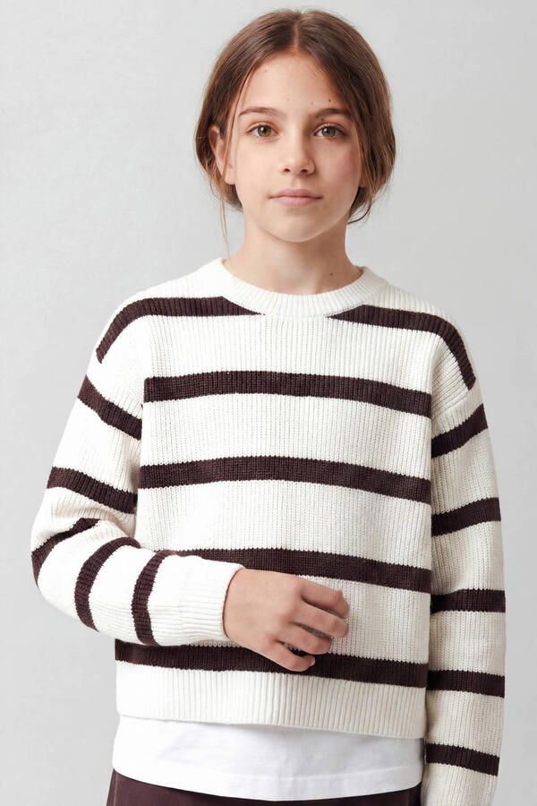 NAME IT KIDS rechtvallende gebreide gestreepte trui wit Meisjes Viscose Ronde hals