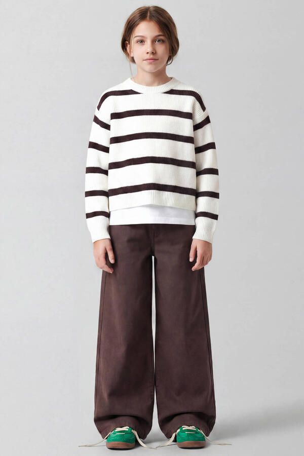 NAME IT KIDS rechtvallende gebreide gestreepte trui wit Meisjes Viscose Ronde hals - Foto 2