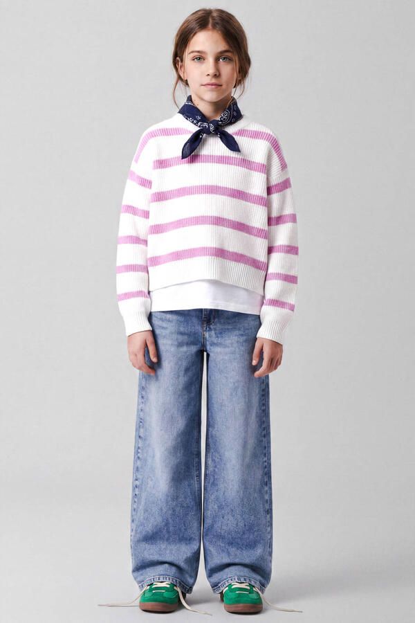 NAME IT KIDS rechtvallende gebreide gestreepte trui wit