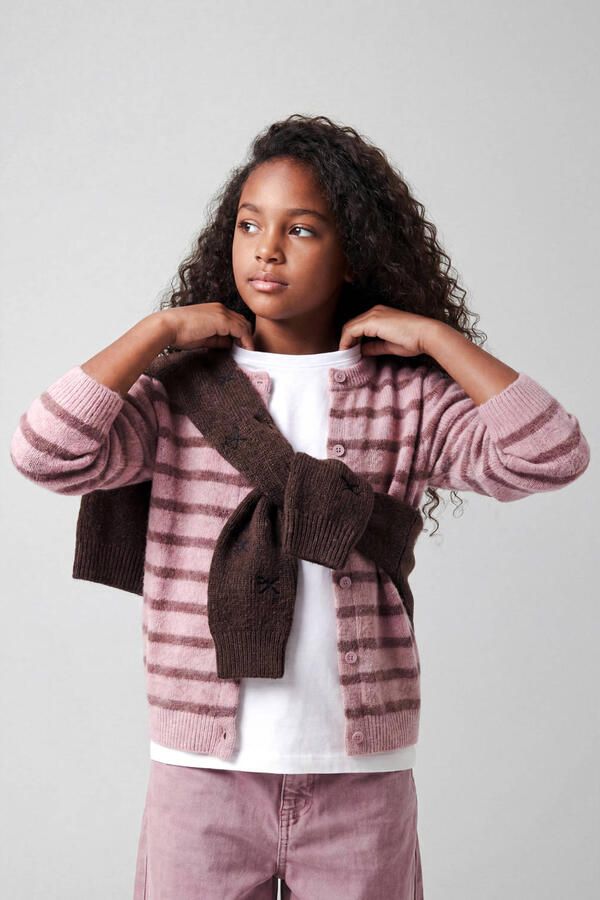 NAME IT KIDS rechtvallende gebreid gestreept vest roze Meisjes Acryl Ronde hals