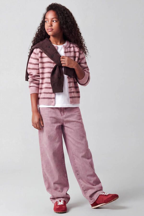 NAME IT KIDS rechtvallende gebreid gestreept vest roze Meisjes Acryl Ronde hals - Foto 2
