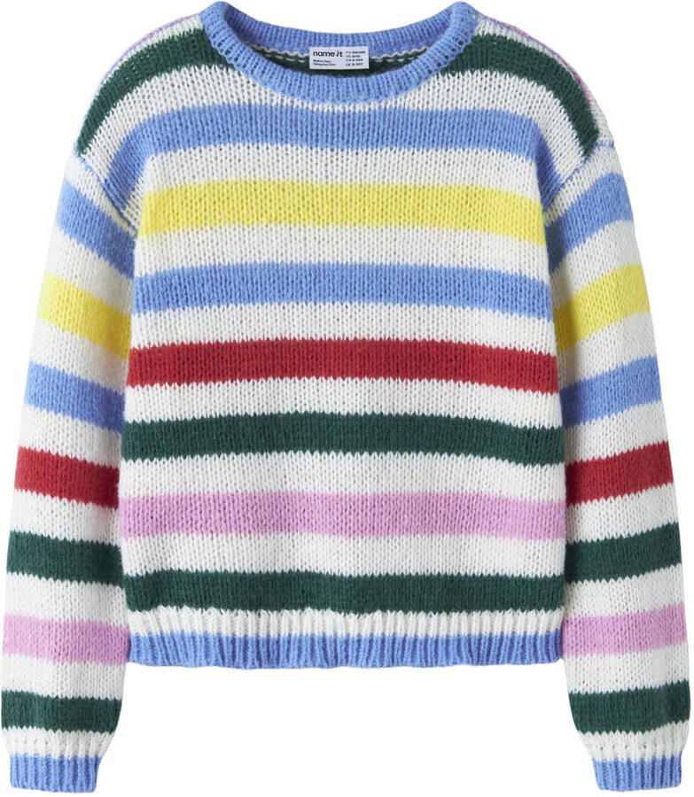 NAME IT KIDS rechtvallende gestreepte gebreide trui blauw
