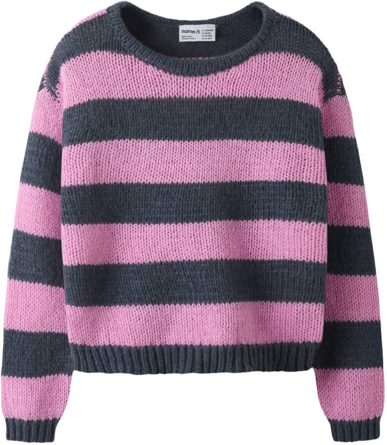 NAME IT KIDS rechtvallende gestreepte gebreide trui roze