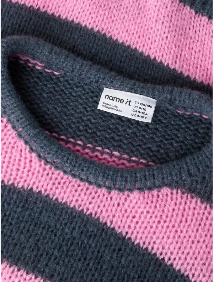 NAME IT KIDS rechtvallende gestreepte gebreide trui roze - Foto 3