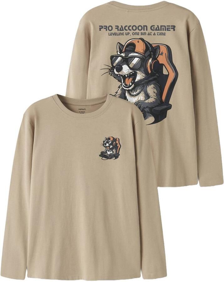 NAME IT KIDS rechtvallende longsleeve met backprint beige Jongens Katoen Ronde hals - Foto 3