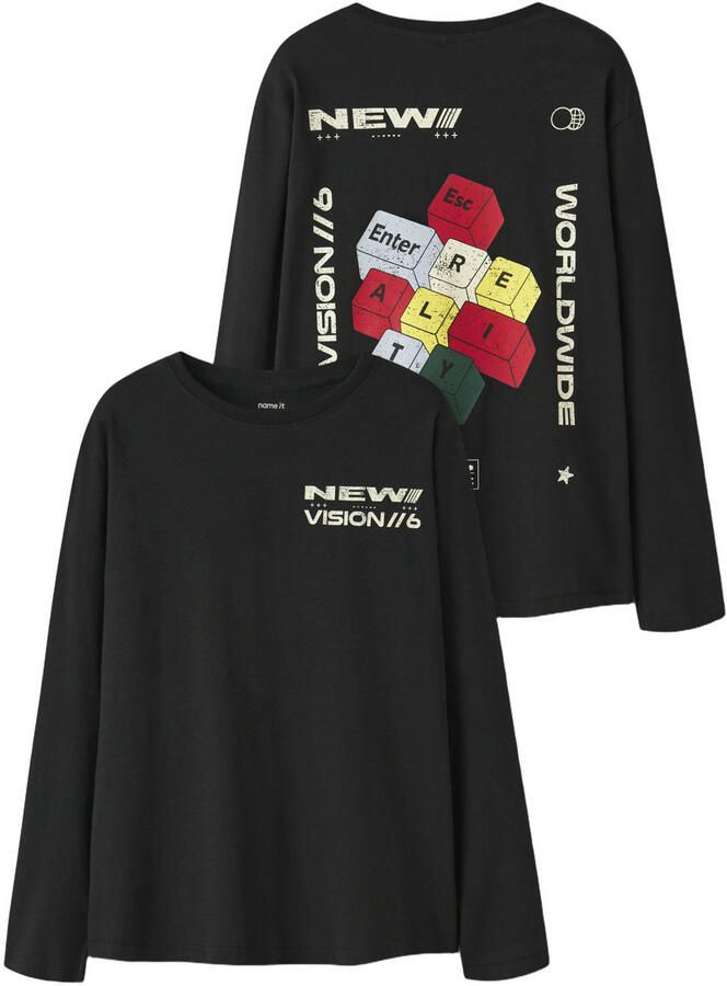NAME IT KIDS rechtvallende longsleeve met backprint zwart - Foto 2