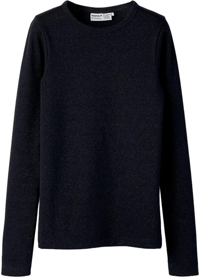 NAME IT KIDS rechtvallende longsleeve met glitters donkerblauw Meisjes Viscose Ronde hals