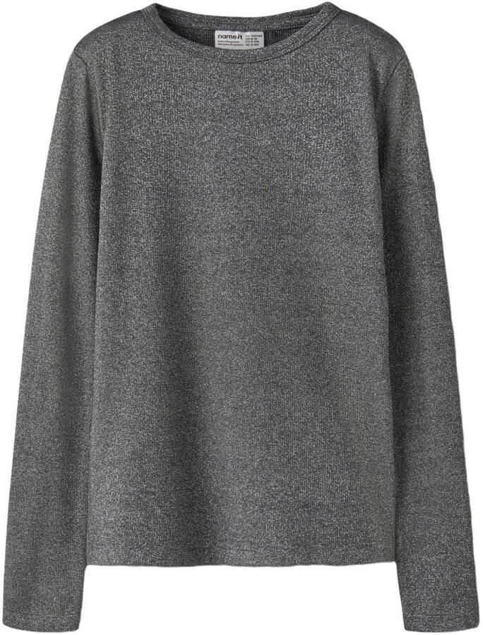 NAME IT KIDS rechtvallende longsleeve met glitters grijs Meisjes Viscose Ronde hals