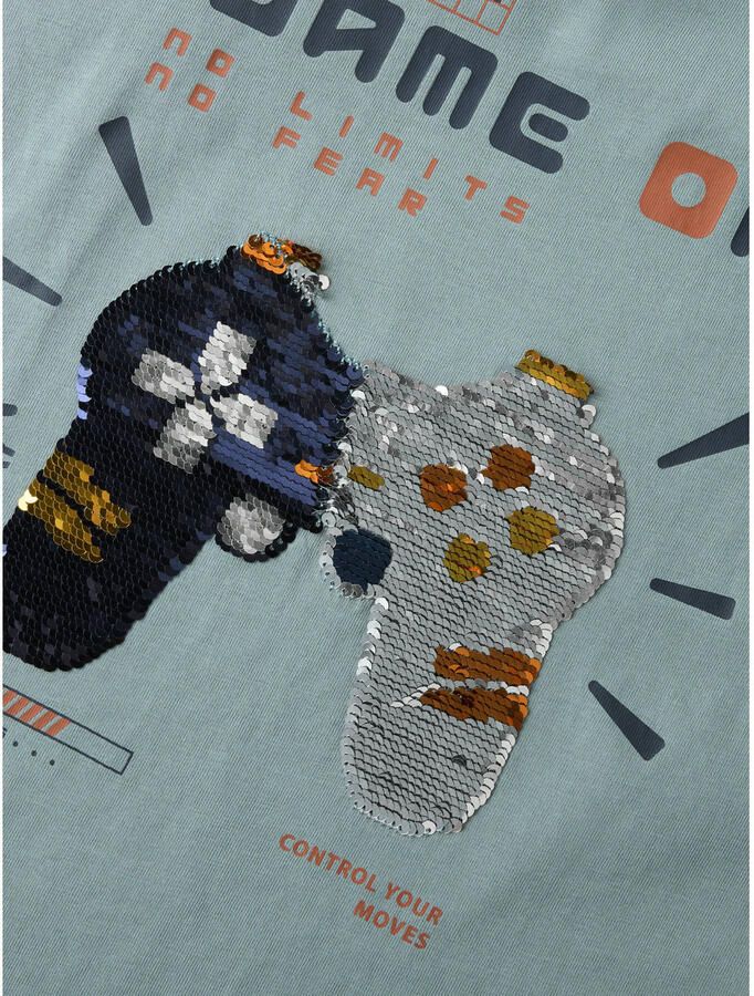 NAME IT KIDS rechtvallende longsleeve met pailletten en print grijsblauw Jongens Katoen Ronde hals - Foto 2