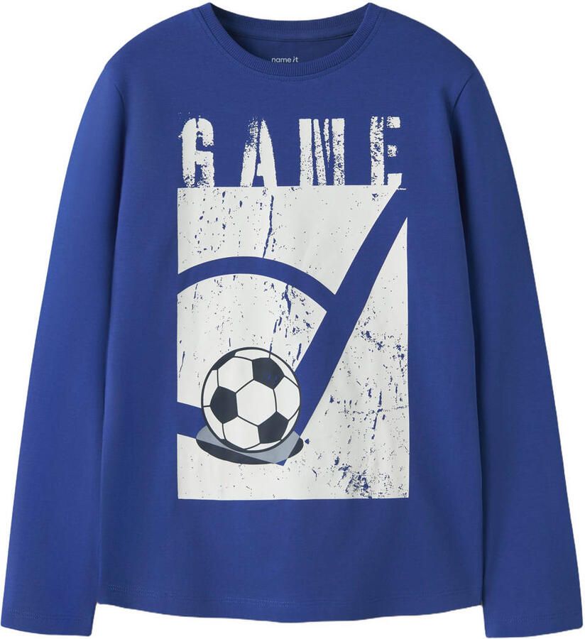 NAME IT KIDS rechtvallende longsleeve met print blauw