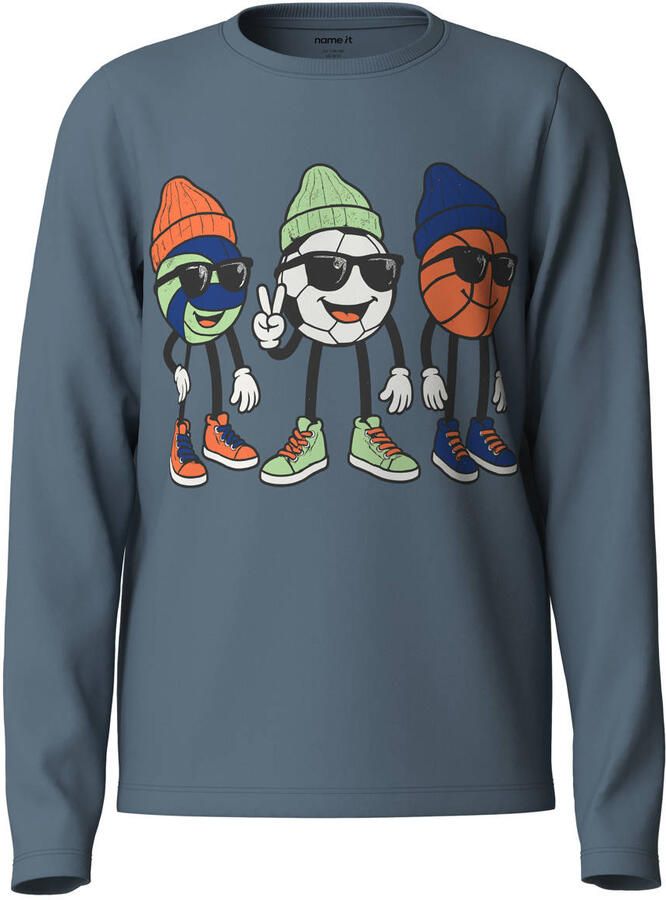 NAME IT KIDS rechtvallende longsleeve met print blauw
