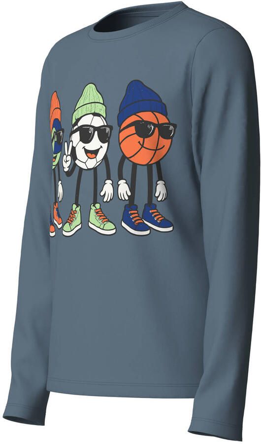NAME IT KIDS rechtvallende longsleeve met print blauw - Foto 2