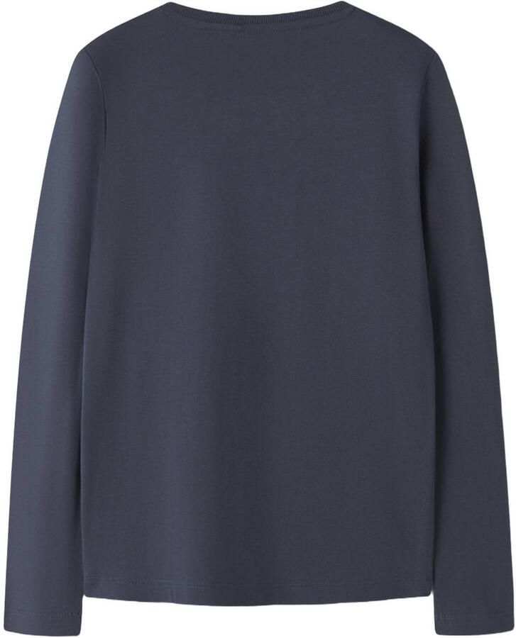 NAME IT KIDS rechtvallende longsleeve met print en pailletten blauw Jongens Katoen Ronde hals