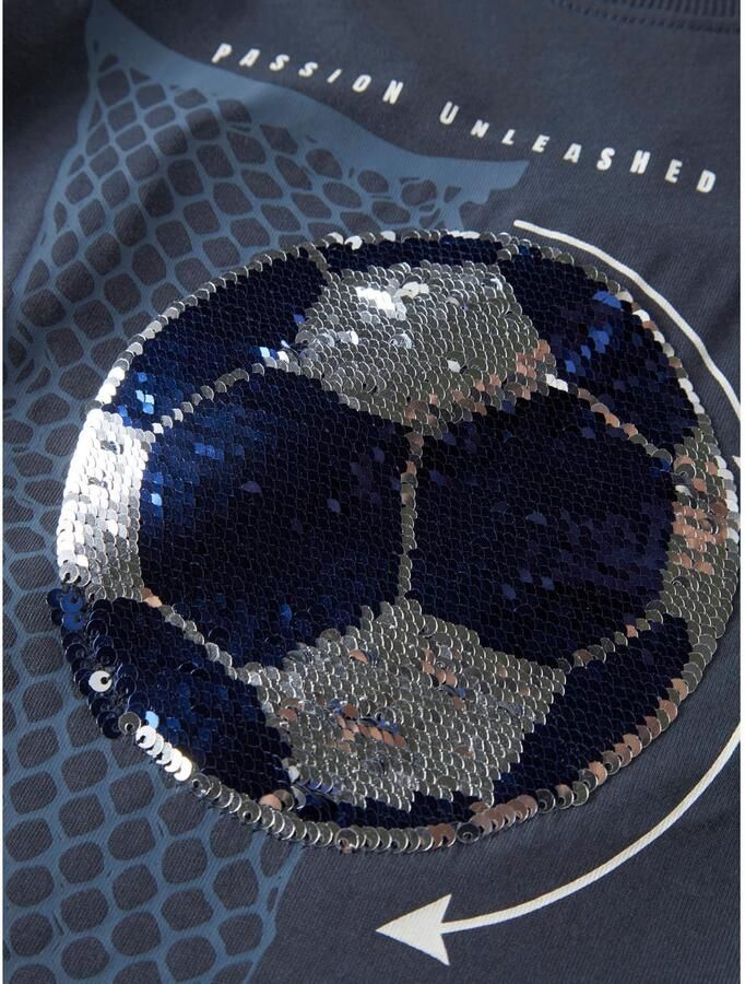NAME IT KIDS rechtvallende longsleeve met print en pailletten blauw Jongens Katoen Ronde hals - Foto 2