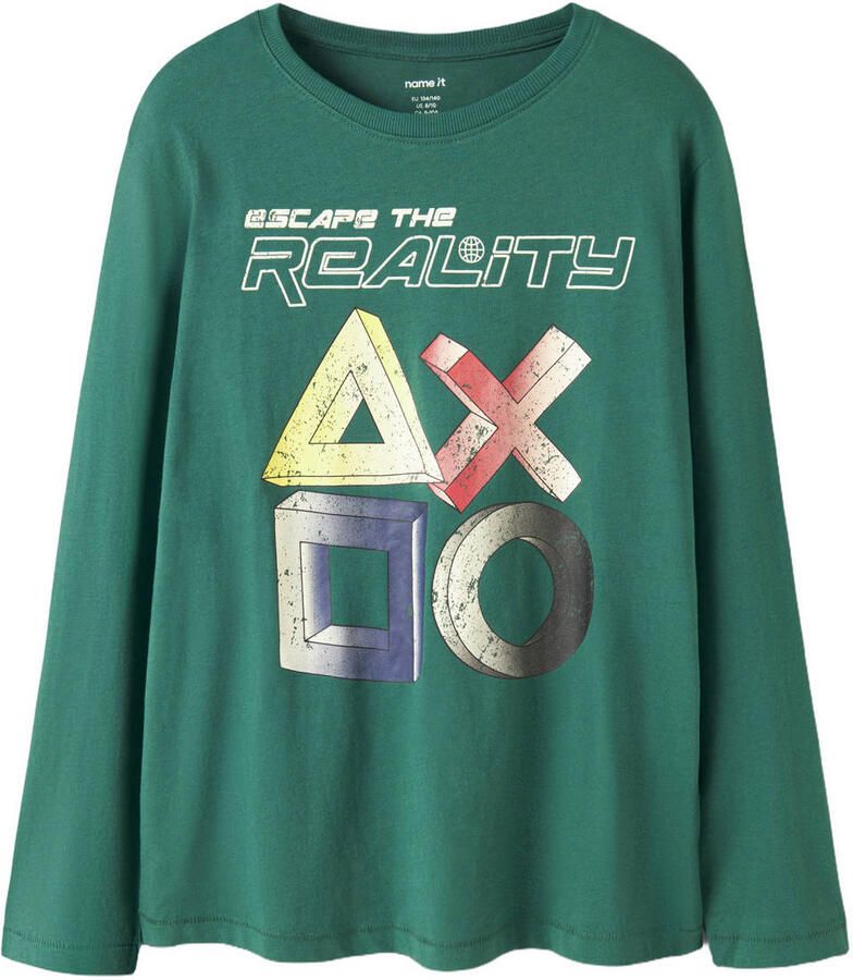 NAME IT KIDS rechtvallende longsleeve met print groen