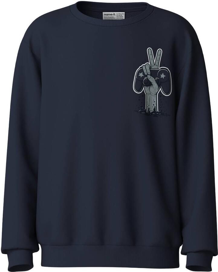 NAME IT KIDS rechtvallende sweater met backprint donkerblauw Backprint