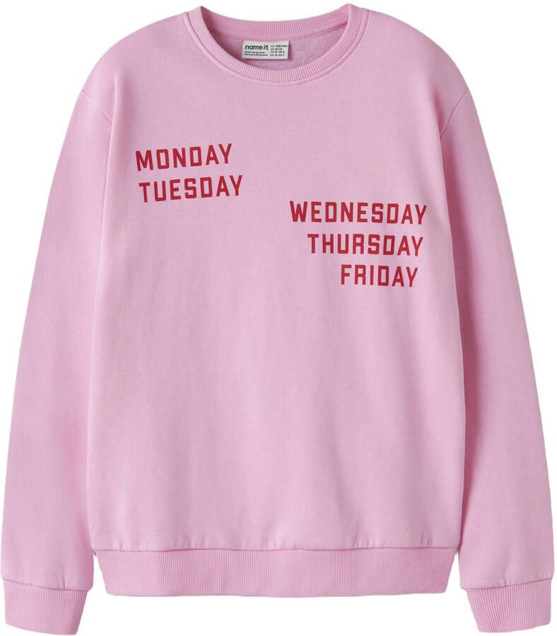 NAME IT KIDS rechtvallende sweater met backprint roze