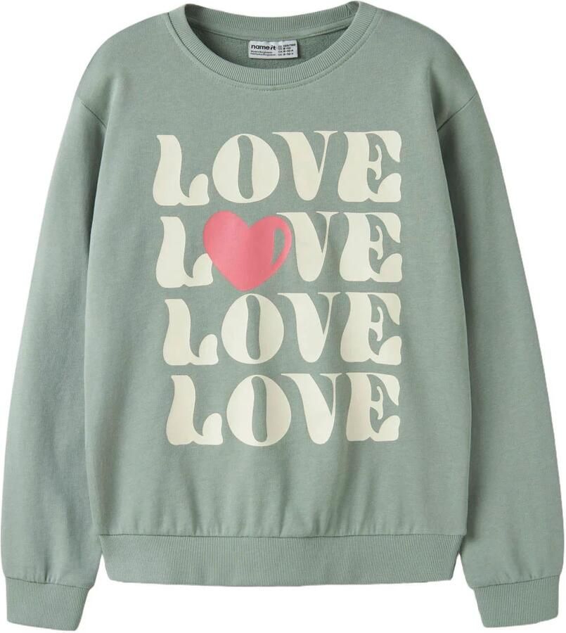 NAME IT KIDS rechtvallende sweater met print groen