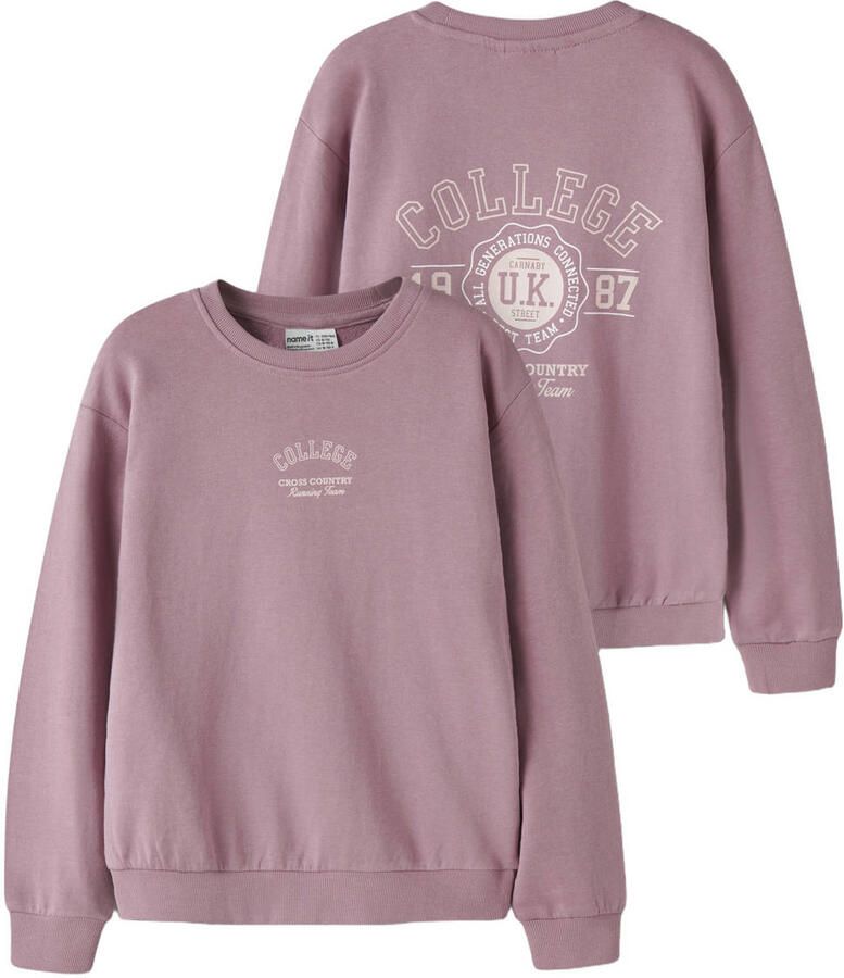NAME IT KIDS rechtvallende sweater met print lila
