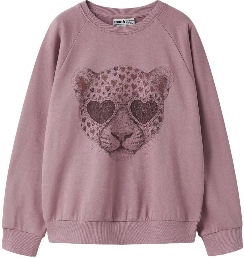 NAME IT KIDS rechtvallende sweater met print lila Paars Printopdruk