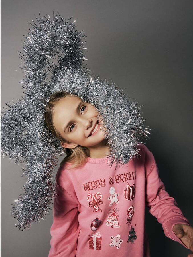 NAME IT KIDS rechtvallende sweater met print roze Printopdruk