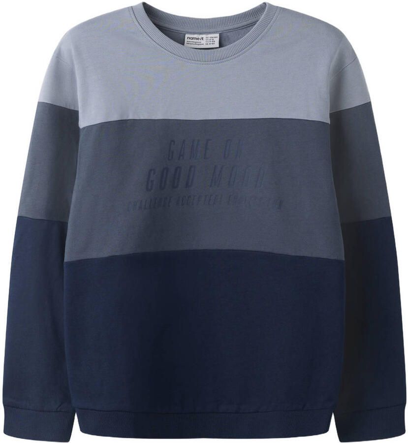 NAME IT KIDS rechtvallende sweater met tekst donkerblauw Jongens Katoen Ronde hals