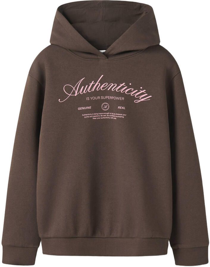 NAME IT KIDS regular fit hoodie met tekst bruin