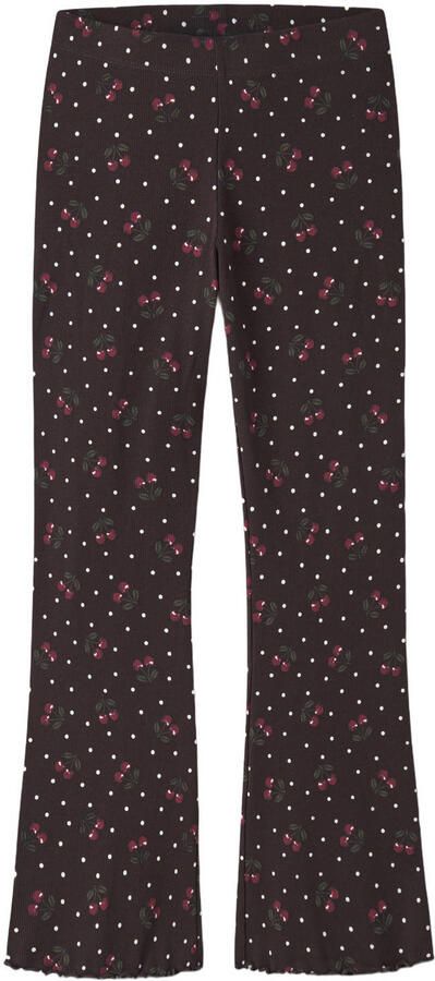 NAME IT KIDS regular waist flared legging met ruches en print donkerbruin Broek Meisjes Stretchkatoen