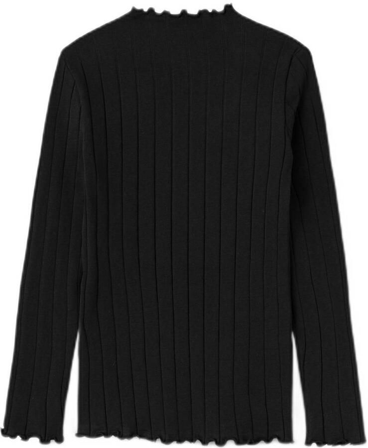 Name it KIDS ribgebreide longsleeve NKFNOLINE zwart Meisjes Katoen Opstaande kraag 122 128 - Foto 3