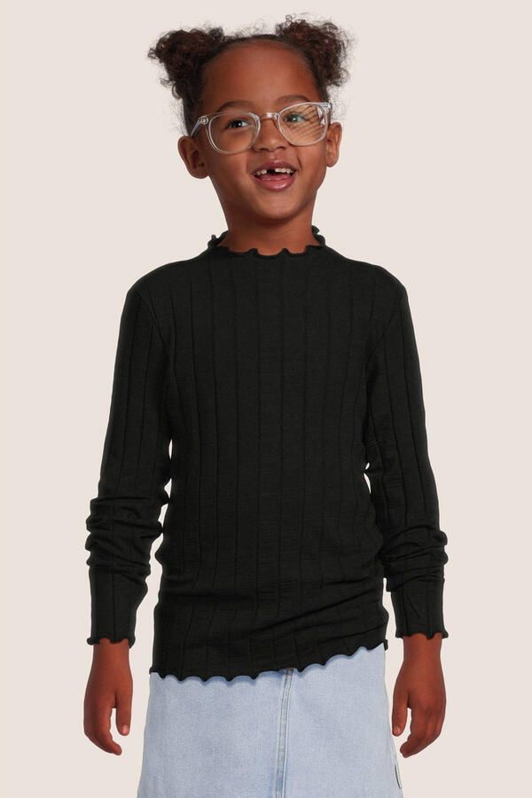 Name it KIDS ribgebreide longsleeve NKFNOLINE zwart Meisjes Katoen Opstaande kraag 122 128