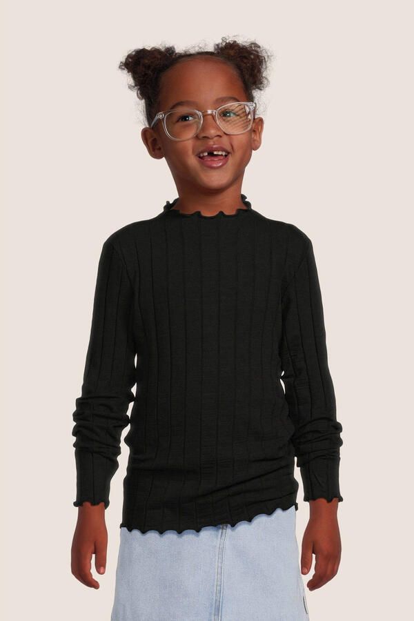 Name it KIDS ribgebreide longsleeve NKFNOLINE zwart Meisjes Katoen Opstaande kraag 122 128 - Foto 2