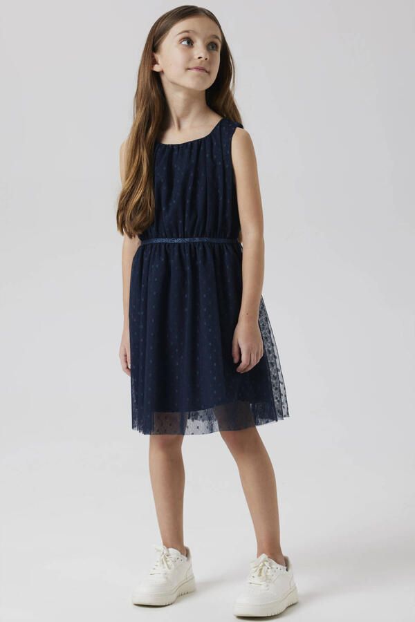 Name it KIDS semi-transparante jurk NKFVABOSS met all over print donkerblauw Meisjes Polyester Ronde hals 116 - Foto 2