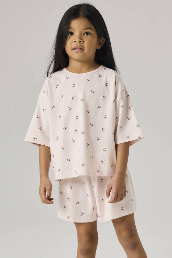 NAME IT KIDS shortama met bloemdessin lichtroze