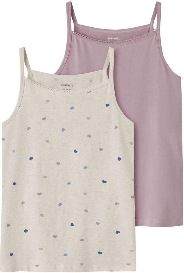 NAME IT KIDS singlet ecru roze (set van 2)
