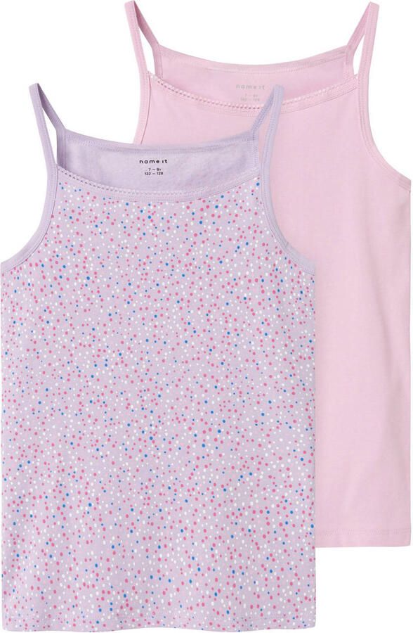 Name it KIDS singlet NKFSTRAP TOP DOT set van 2 roze lila Hemd Paars Meisjes Stretchkatoen Ronde hals 122 128