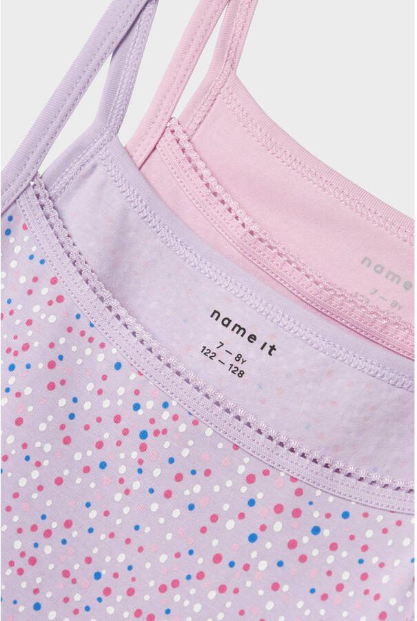Name it KIDS singlet NKFSTRAP TOP DOT set van 2 roze lila Hemd Paars Meisjes Stretchkatoen Ronde hals 122 128 - Foto 2