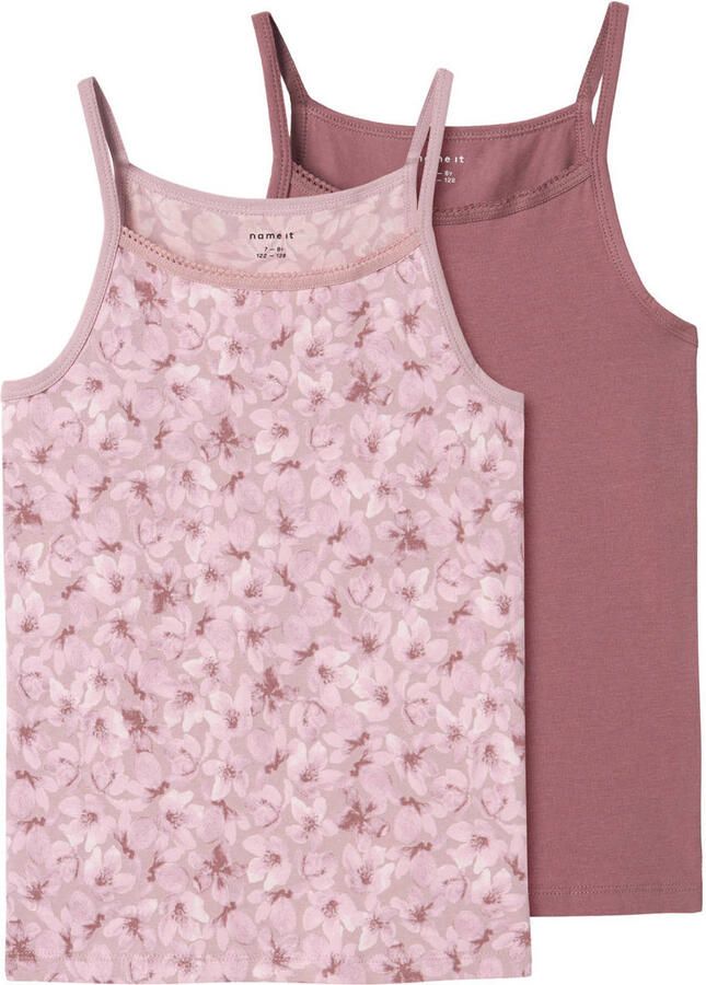 Name it KIDS singlet NKFSTRAP TOP set van 2 paars mauve Hemd Meisjes Stretchkatoen Ronde hals 134 140