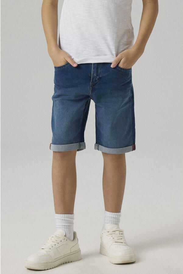 Name it KIDS slim fit denim short NKMSILAS medium blue denim Blauw Jongens Stretchdenim 104