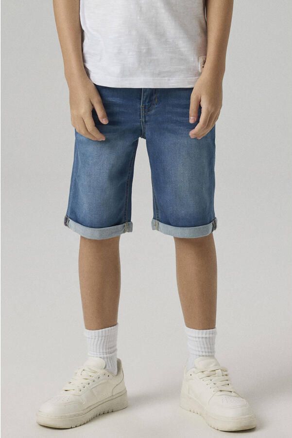 Name it KIDS slim fit jeans bermuda NKMTHEO stonewashed Denim short Blauw Jongens Stretchdenim 110 - Foto 4
