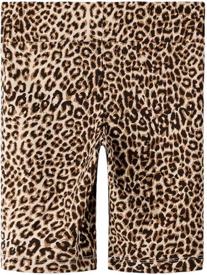 NAME IT KIDS slim regular waist biker short met panterprint bruin