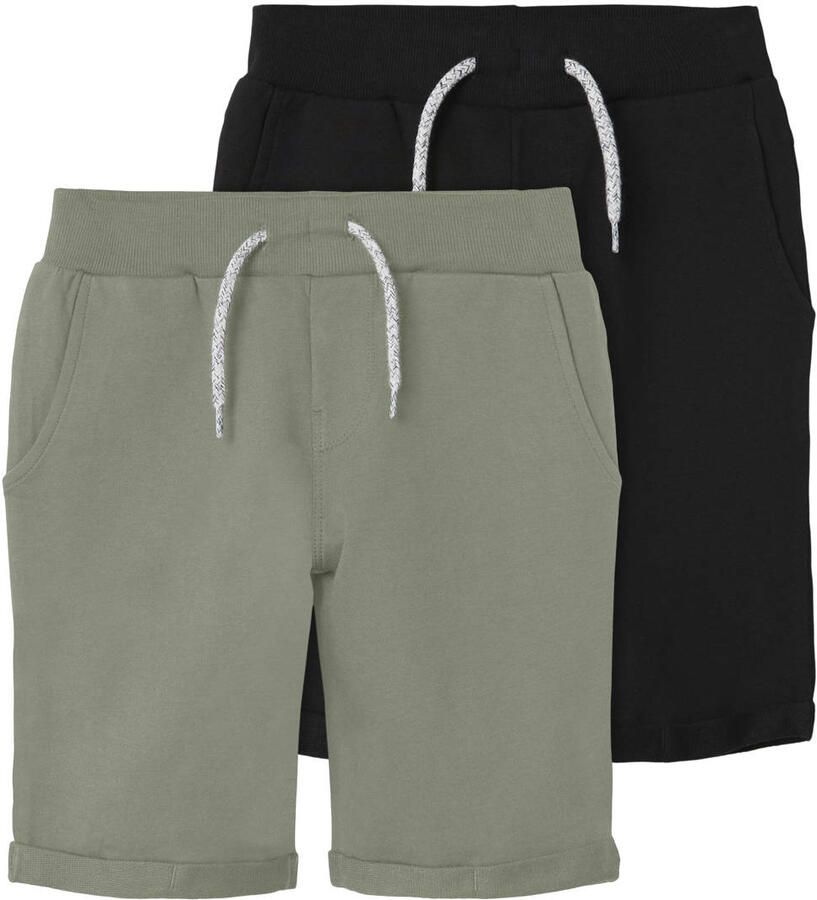 NAME IT KIDS slim sweatshort grijsgroen zwart (set van 2)