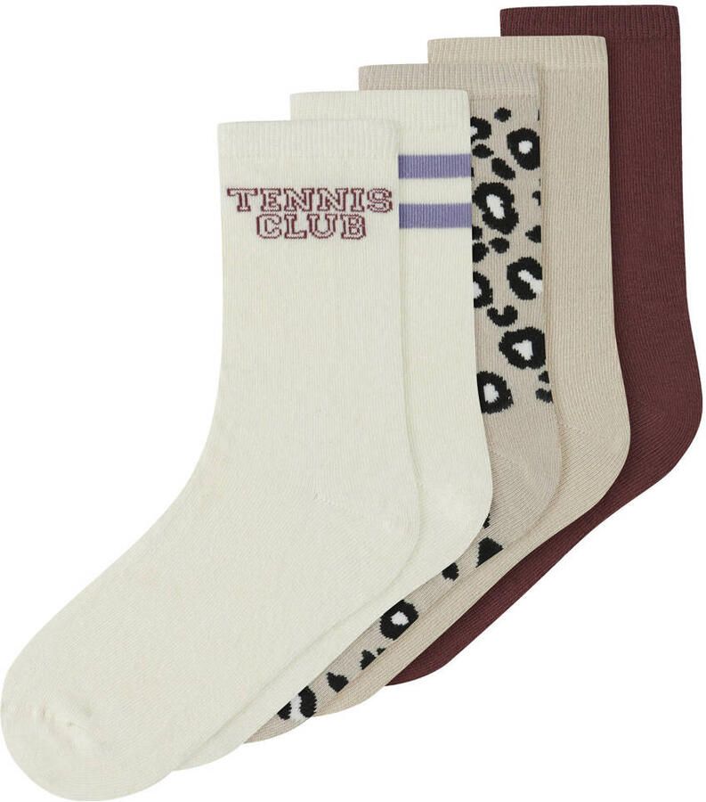 NAME IT KIDS sokken donkerrood beige ecru (set van 5)