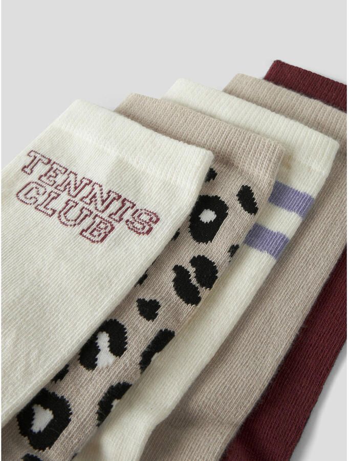 NAME IT KIDS sokken donkerrood beige ecru (set van 5) - Foto 2