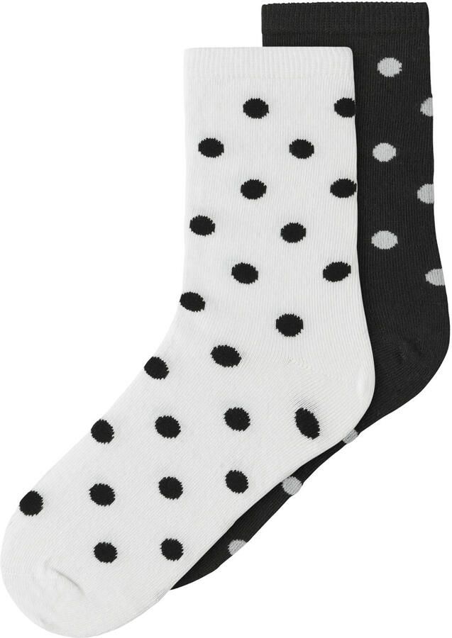 NAME IT KIDS sokken met stippen zwart wit (set van 2)