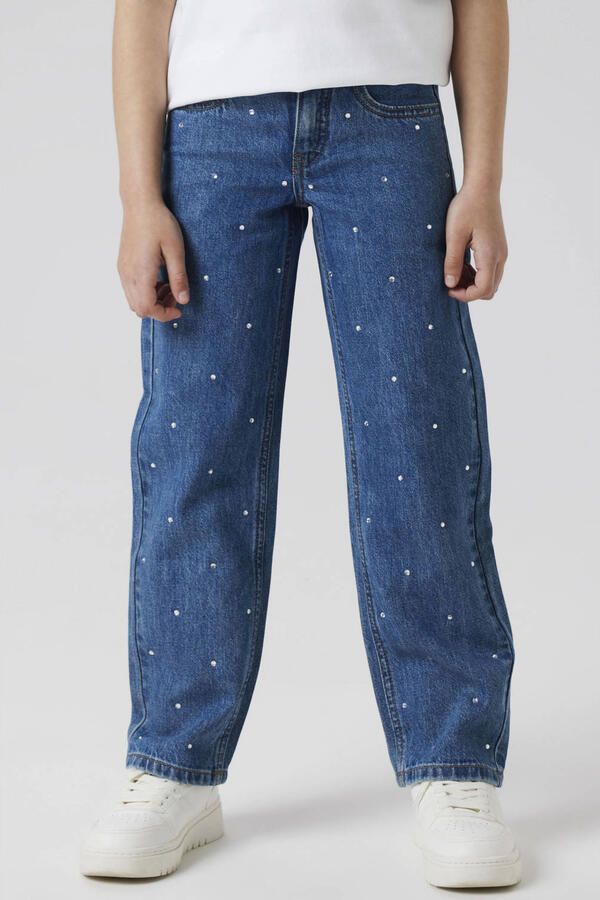 NAME IT KIDS straight leg jeans blauw met strass steentjes denim blue
